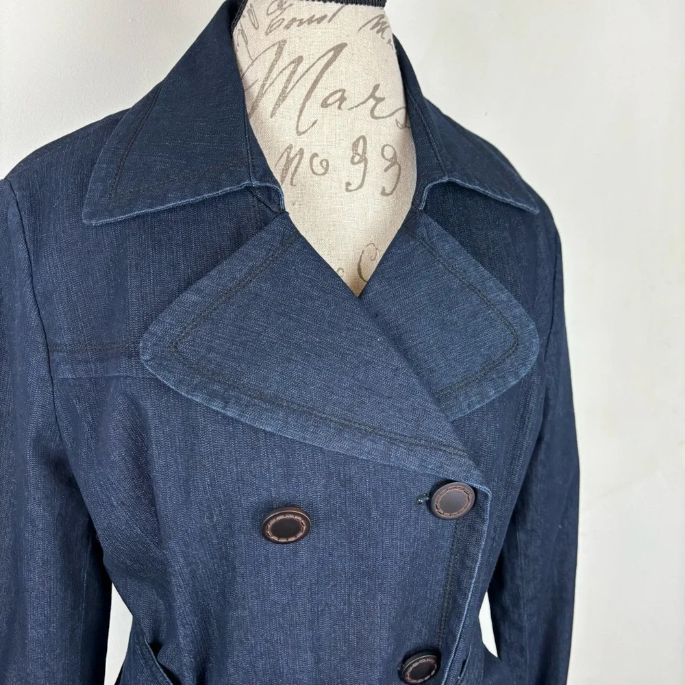 FOCUS-2000 Denim Trench Coat-fully lined/belted-Woman’s 14-EUC - Picture 3 of 14